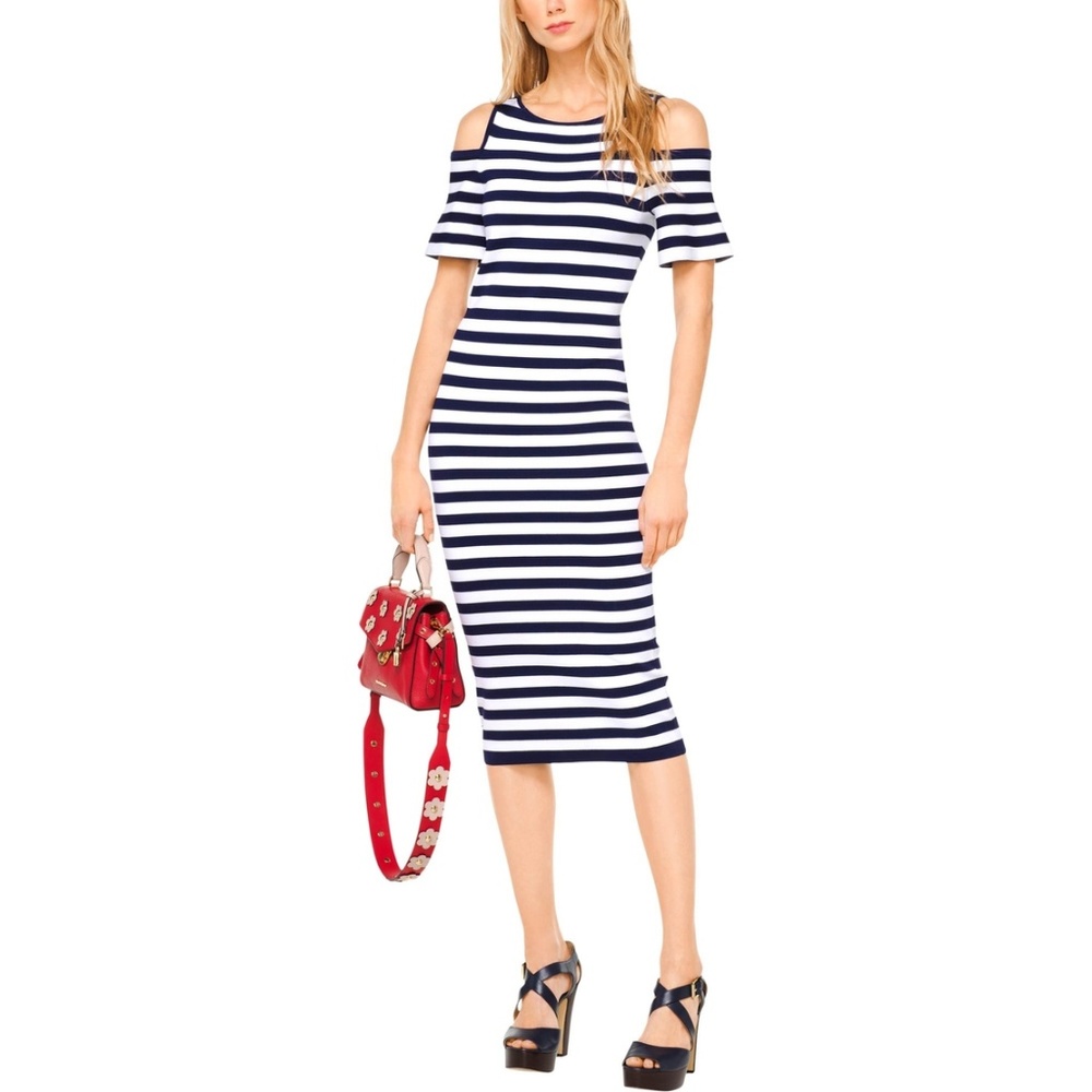Michael Kors Striped Stretch Viscose Midi Dress